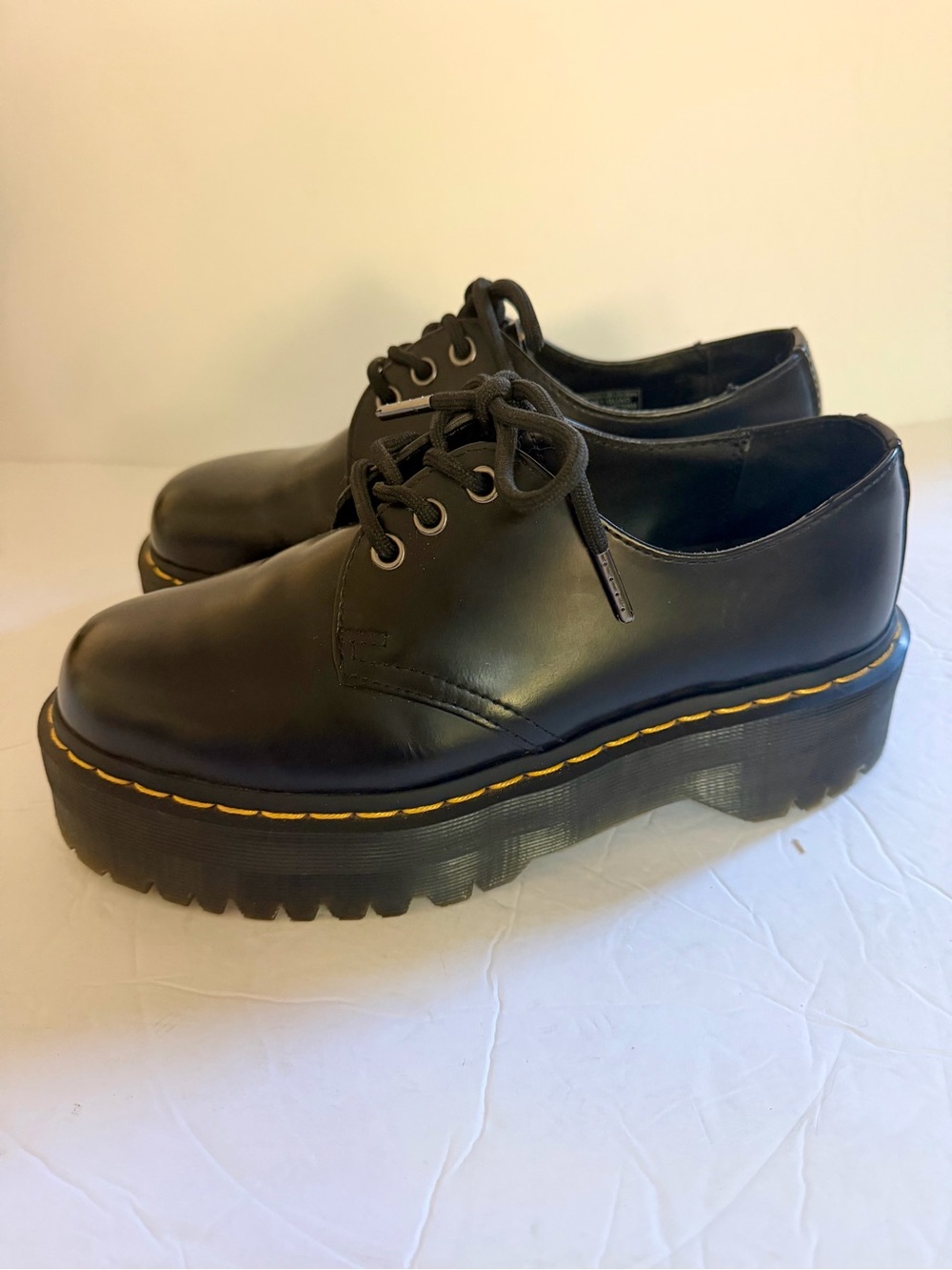 Dr. Martens 1461 Quad Platform Oxford Shoes Black Leather Women’s US 8 / Men’s 7 - Picture 3 of 8